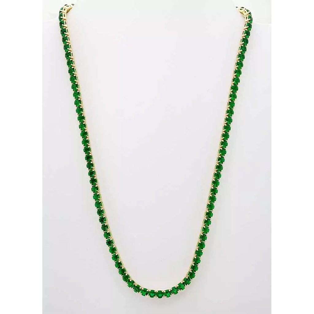Created 34.65 Cts Emerald Necklace 14k Yellow Gold Plated